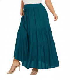 Teal blue Gypsy Elastic Waist Renaissance Maxi Flowy Long Tiered Plus Size Skirt XLS30013686_0_image_IJUST_WORKING