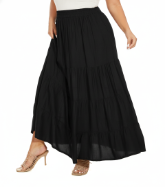 Black Gypsy Elastic Waist Renaissance Maxi Flowy Long Tiered Plus Size Skirt XLS30013683_0_image_IJUST_WORKING