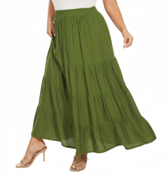 Avocado green Gypsy Elastic Waist Renaissance Maxi Flowy Long Tiered Plus Size Skirt XLS30013687_0_image_IJUST_WORKING