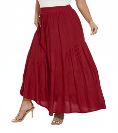 Maroon Gypsy Elastic Waist Renaissance Maxi Flowy Long Tiered Plus Size Skirt XLS30013690_0_image_IJUST_WORKING