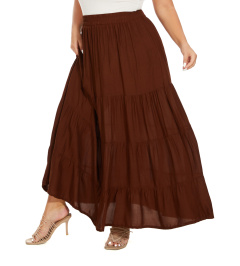Brown Gypsy Elastic Waist Renaissance Maxi Flowy Long Tiered Plus Size Skirt 3XS30013691_0_image_IJUST_WORKING